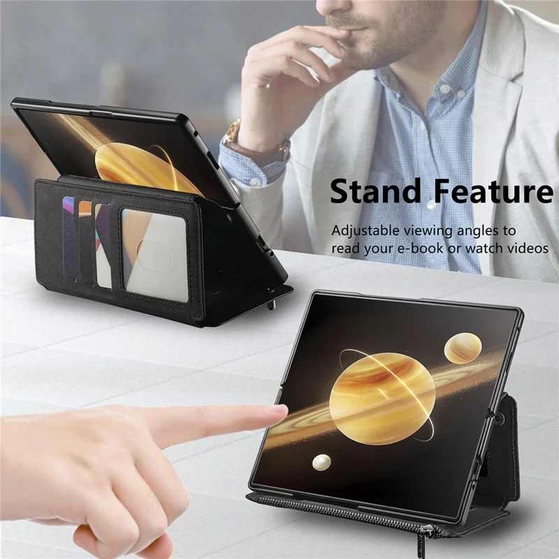 For Honor Magic V3 5G Magnetic Case Detachable Wallet Stand Cloth Texture Leather + PC + TPU Phone Cover - Black