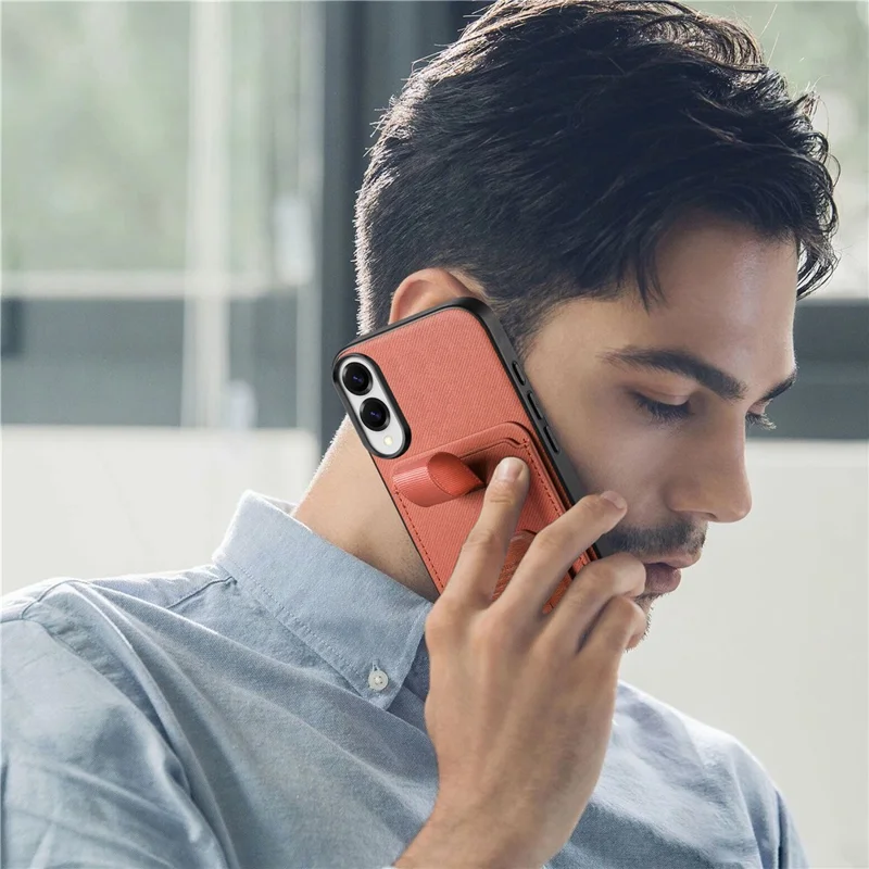 For Samsung Galaxy S25 Edge Case Cloth Texture TPU PU Leather PC Phone Back Cover with Card Holder Kickstand - Brown