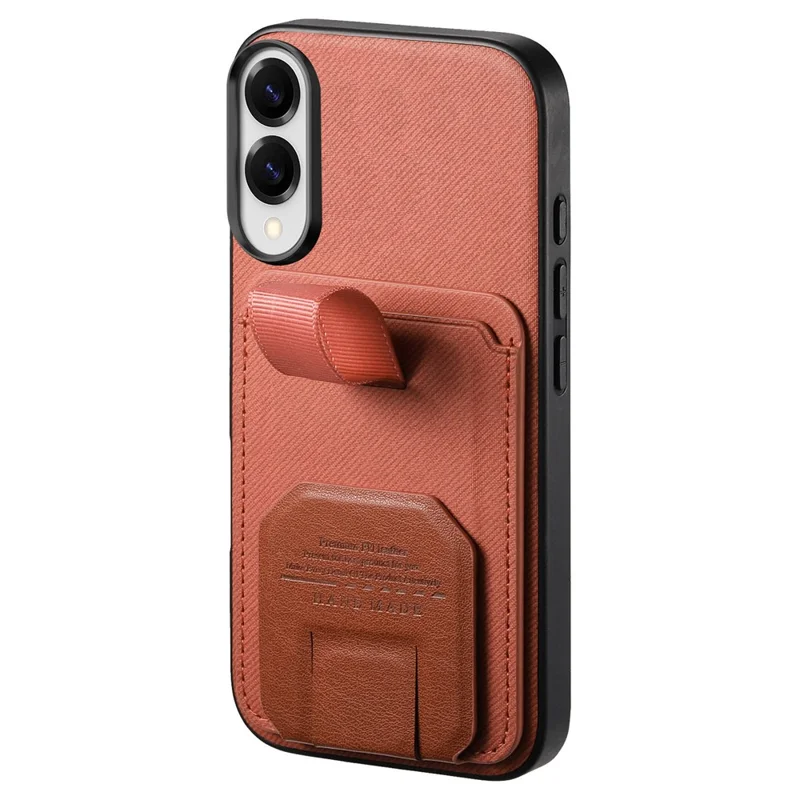 For Samsung Galaxy S25 Edge Case Cloth Texture TPU PU Leather PC Phone Back Cover with Card Holder Kickstand - Brown