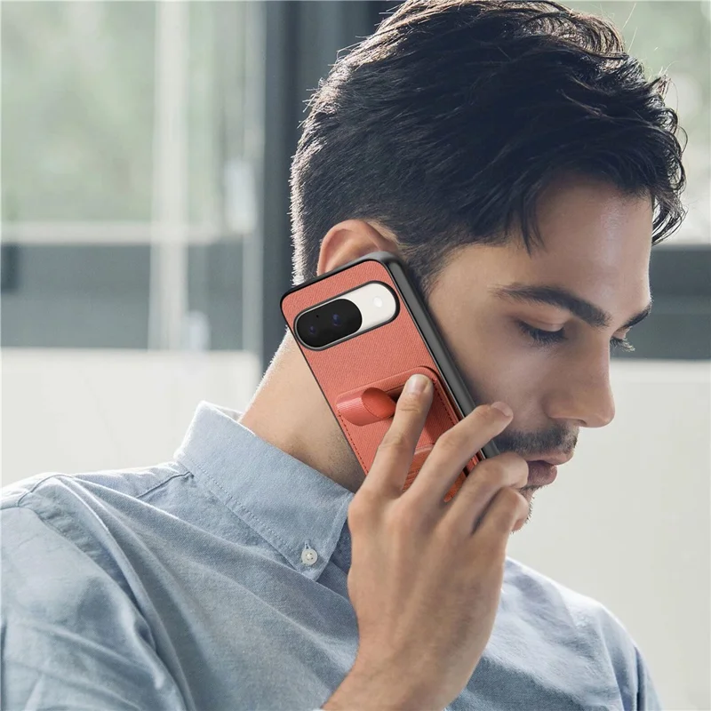 Phone Case for Google Pixel 10 Pro  /  Pixel 10 Cloth Texture TPU PU Leather PC Phone Back Cover with Card Holder Kickstand - Brown