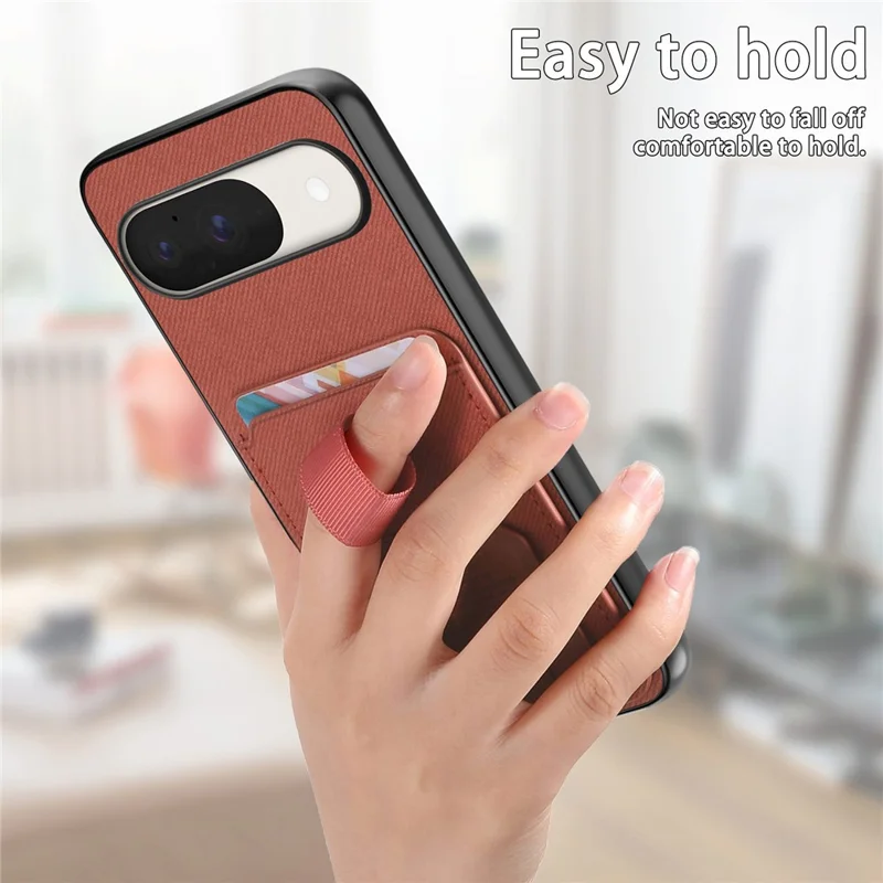 Phone Case for Google Pixel 10 Pro  /  Pixel 10 Cloth Texture TPU PU Leather PC Phone Back Cover with Card Holder Kickstand - Brown