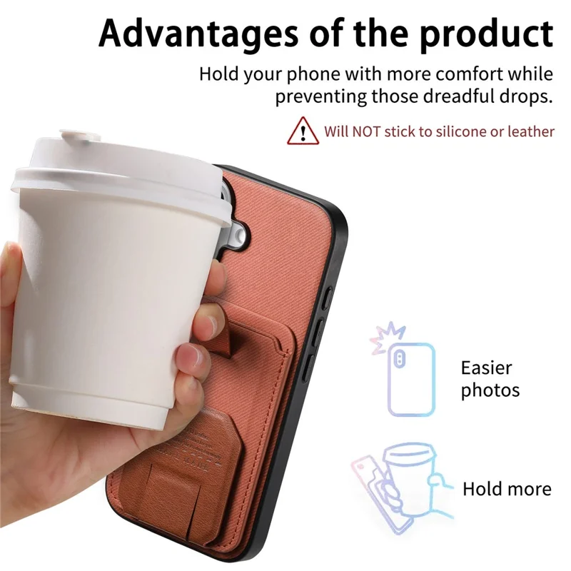 Phone Case for Google Pixel 10 Pro  /  Pixel 10 Cloth Texture TPU PU Leather PC Phone Back Cover with Card Holder Kickstand - Brown