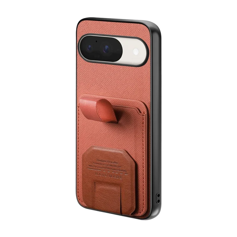 Phone Case for Google Pixel 10 Pro  /  Pixel 10 Cloth Texture TPU PU Leather PC Phone Back Cover with Card Holder Kickstand - Brown