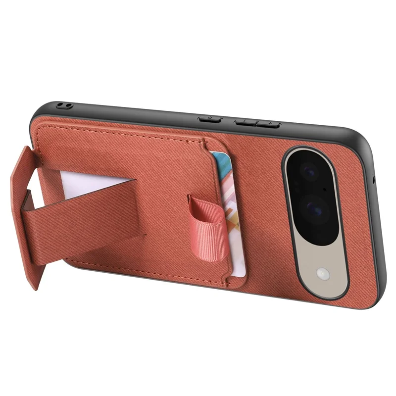 Phone Case for Google Pixel 10 Pro  /  Pixel 10 Cloth Texture TPU PU Leather PC Phone Back Cover with Card Holder Kickstand - Brown