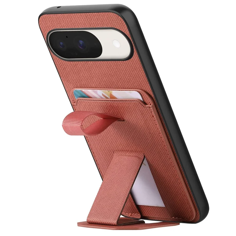 Phone Case for Google Pixel 10 Pro  /  Pixel 10 Cloth Texture TPU PU Leather PC Phone Back Cover with Card Holder Kickstand - Brown