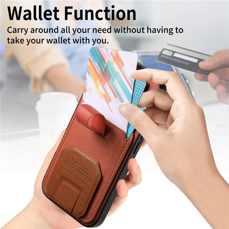 Phone Case for Google Pixel 10 Pro  /  Pixel 10 Cloth Texture TPU PU Leather PC Phone Back Cover with Card Holder Kickstand - Brown