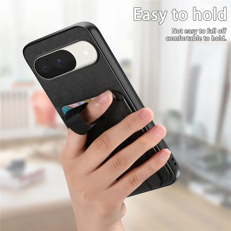 Phone Case for Google Pixel 10 Pro  /  Pixel 10 Cloth Texture TPU PU Leather PC Phone Back Cover with Card Holder Kickstand - Black