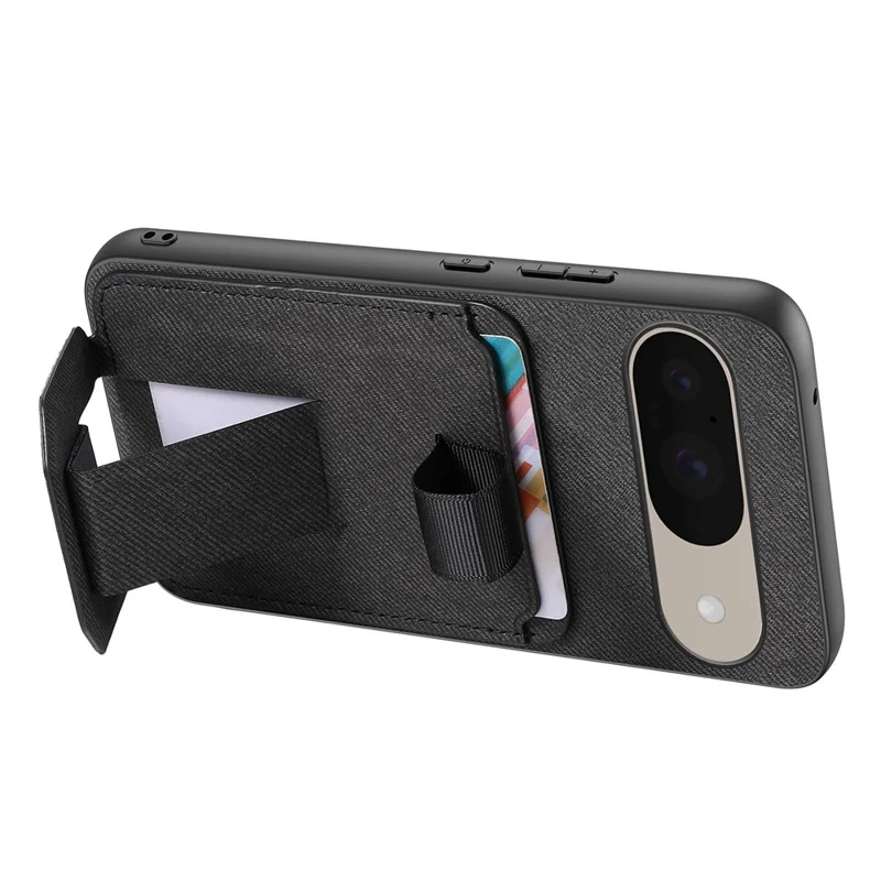 Phone Case for Google Pixel 10 Pro  /  Pixel 10 Cloth Texture TPU PU Leather PC Phone Back Cover with Card Holder Kickstand - Black