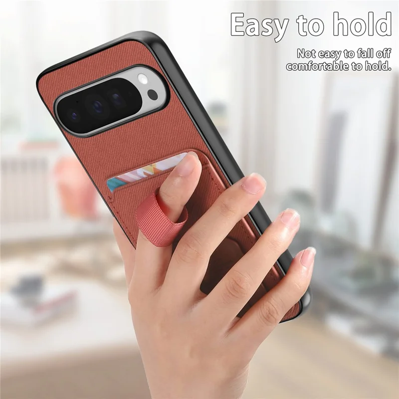 For Google Pixel 10 Pro XL Case Cloth Texture TPU PU Leather PC Phone Back Cover with Card Holder Kickstand - Brown