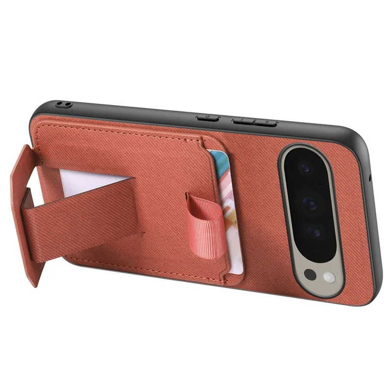 For Google Pixel 10 Pro XL Case Cloth Texture TPU PU Leather PC Phone Back Cover with Card Holder Kickstand - Brown