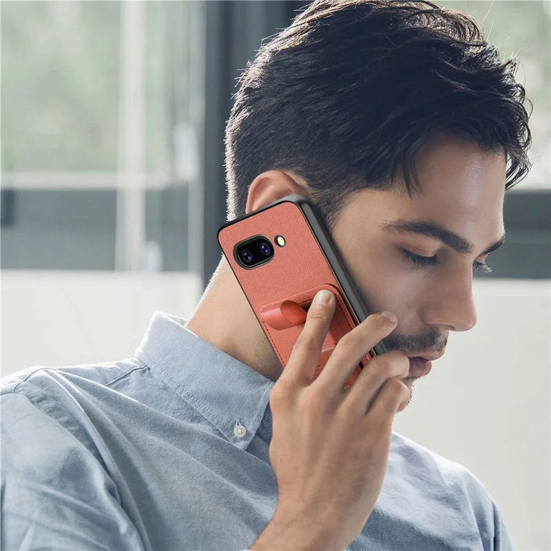 For Google Pixel 10a Case Cloth Texture TPU PU Leather PC Phone Back Cover with Card Holder Kickstand - Brown