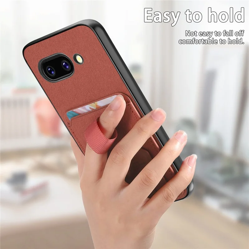For Google Pixel 10a Case Cloth Texture TPU PU Leather PC Phone Back Cover with Card Holder Kickstand - Brown