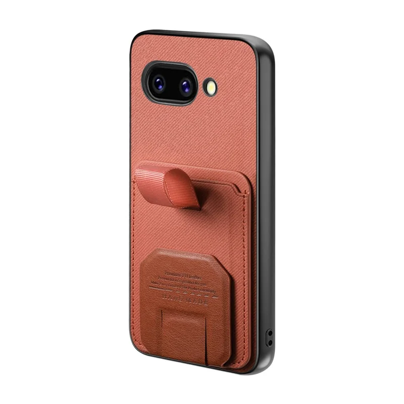 For Google Pixel 10a Case Cloth Texture TPU PU Leather PC Phone Back Cover with Card Holder Kickstand - Brown