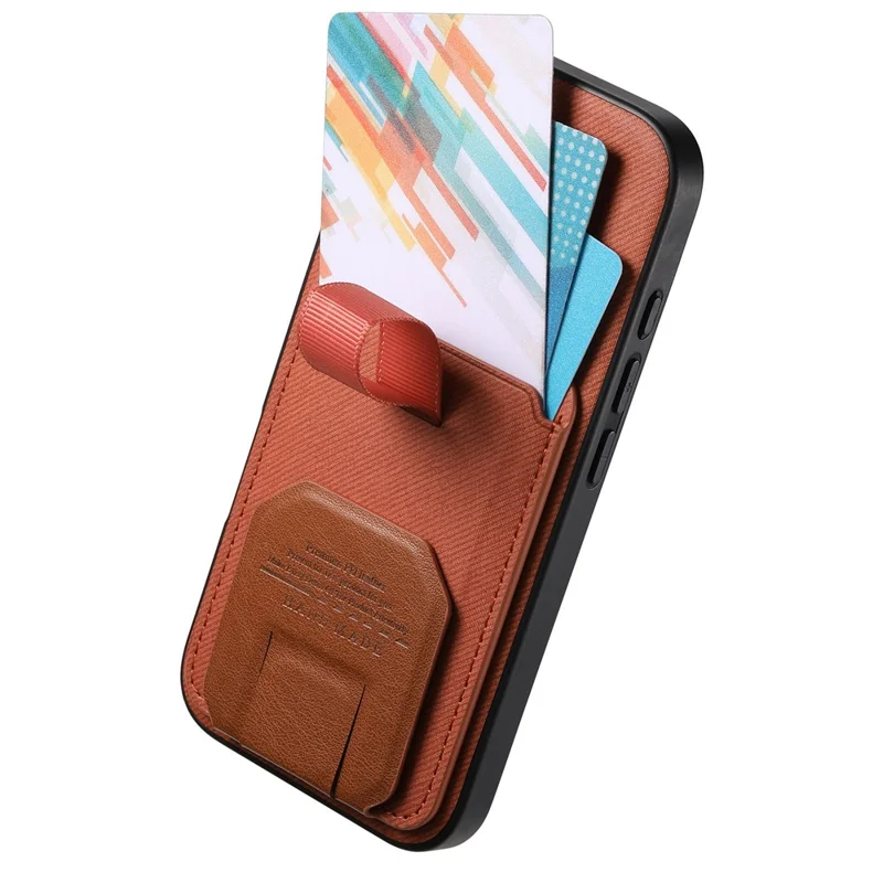For Google Pixel 10a Case Cloth Texture TPU PU Leather PC Phone Back Cover with Card Holder Kickstand - Brown