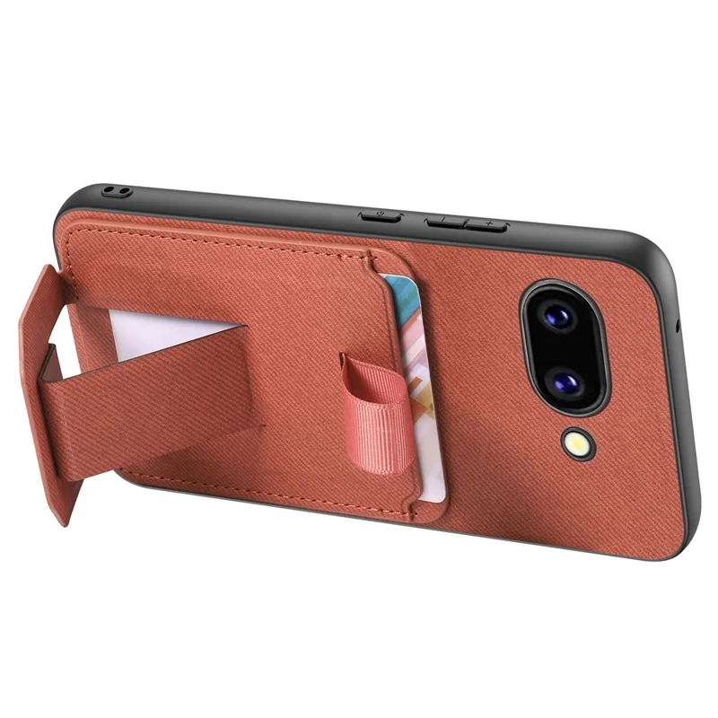 For Google Pixel 10a Case Cloth Texture TPU PU Leather PC Phone Back Cover with Card Holder Kickstand - Brown