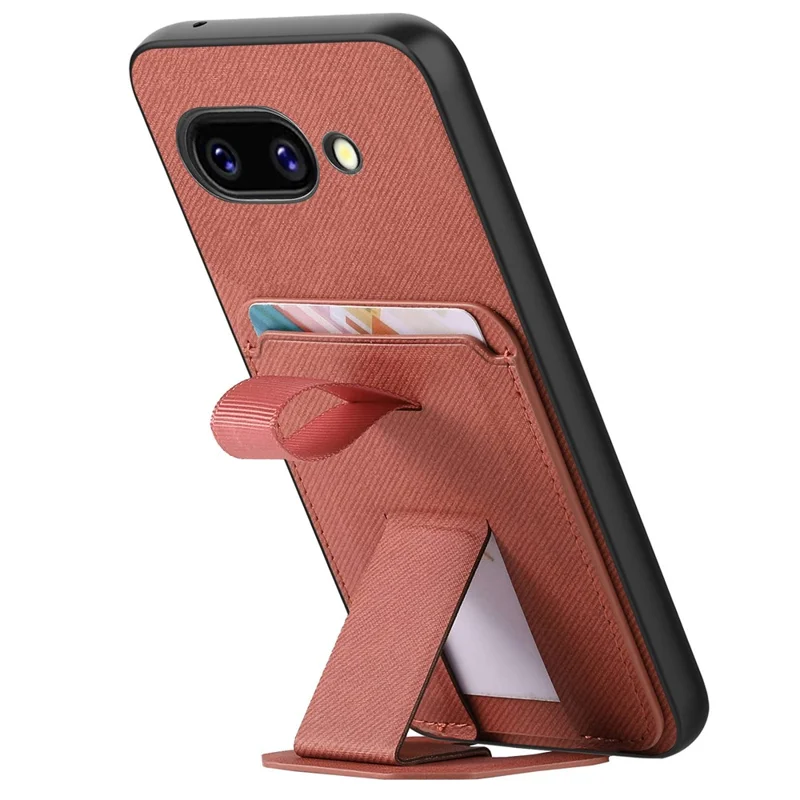 For Google Pixel 10a Case Cloth Texture TPU PU Leather PC Phone Back Cover with Card Holder Kickstand - Brown