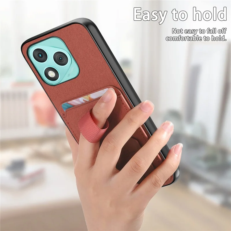 For Honor 400 Lite 5G Case Cloth Texture TPU PU Leather PC Phone Back Cover with Card Holder Kickstand - Brown