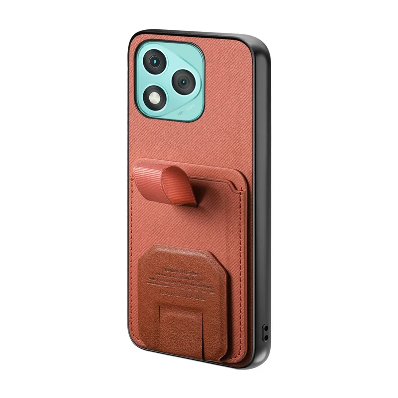 For Honor 400 Lite 5G Case Cloth Texture TPU PU Leather PC Phone Back Cover with Card Holder Kickstand - Brown