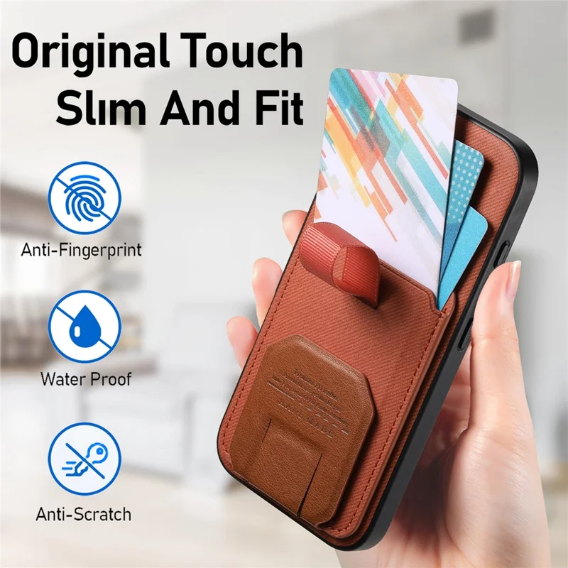 For Honor 400 Lite 5G Case Cloth Texture TPU PU Leather PC Phone Back Cover with Card Holder Kickstand - Brown