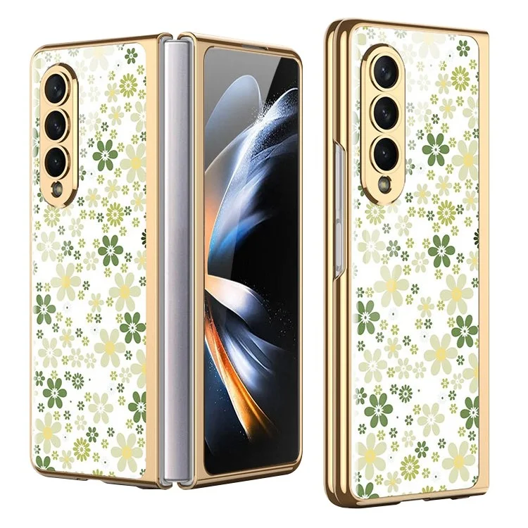 GKK For Samsung Galaxy Z Fold4 5G Tempered Glass + Hard PC Phone Case Floral Pattern Printing Electroplated Folding Cover - Flower 01