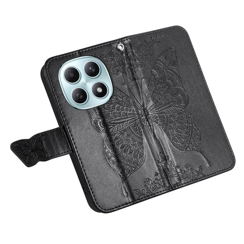 Phone Case with Strap for Xiaomi Poco M8 5G  /  Redmi Note 15 5G (Global)  /  Note 15 4G (Global) Butterfly Pattern PU Leather Wallet Phone Cover - Black