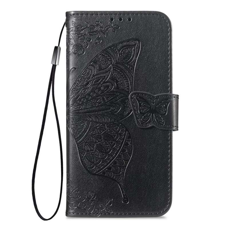 Phone Case with Strap for Xiaomi Poco M8 5G  /  Redmi Note 15 5G (Global)  /  Note 15 4G (Global) Butterfly Pattern PU Leather Wallet Phone Cover - Black
