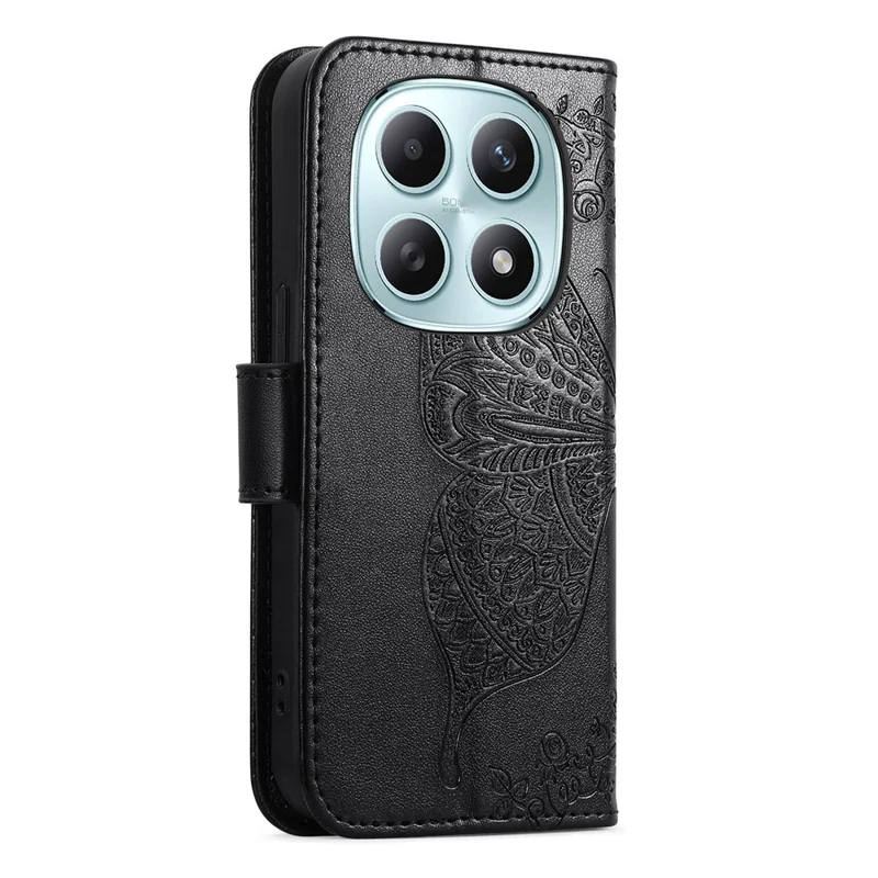 Phone Case with Strap for Xiaomi Poco M8 5G  /  Redmi Note 15 5G (Global)  /  Note 15 4G (Global) Butterfly Pattern PU Leather Wallet Phone Cover - Black