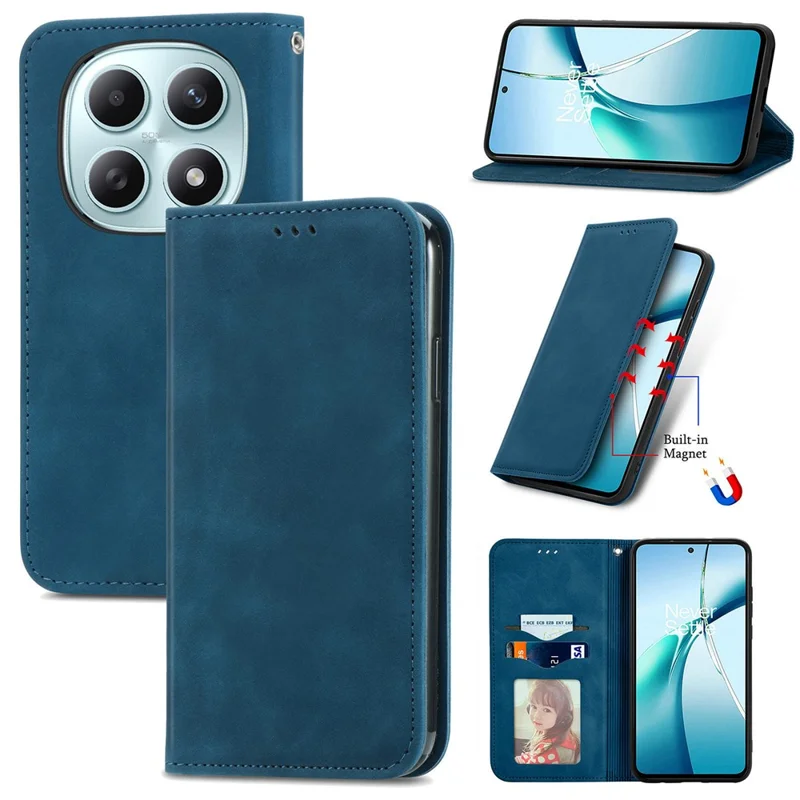 Leather Case with Card Holder for Xiaomi Poco M8 5G  /  Redmi Note 15 5G (Global)  /  Note 15 4G (Global) Magnetic Absorption Phone Cover - Blue
