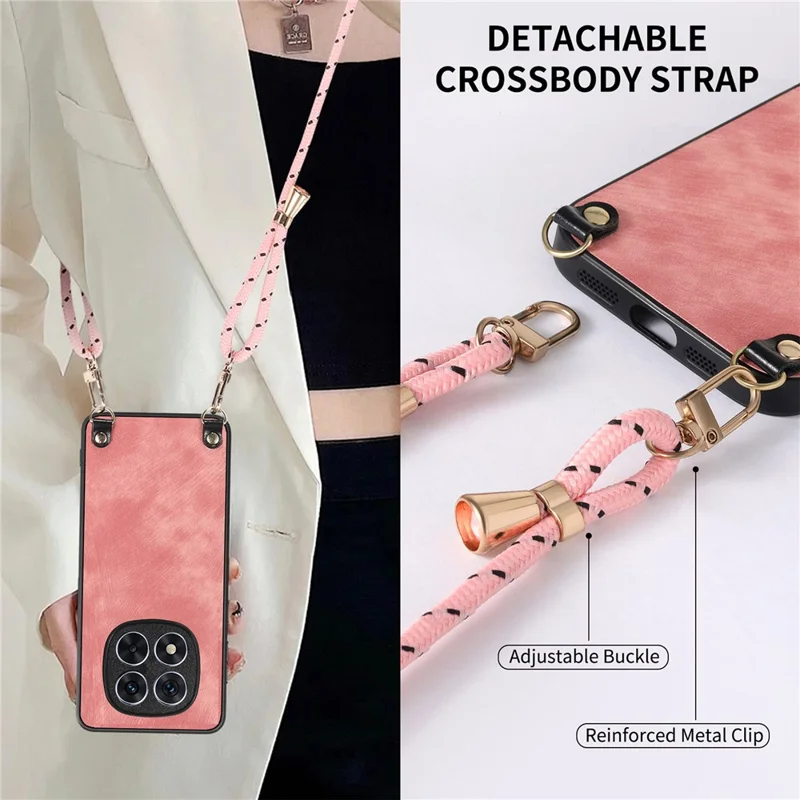 Стильный чехол-бумажник для телефона Xiaomi Poco M8 5G / Redmi Note 15 5G (Global) из искусственной кожи с регулируемым ремешком — розовый