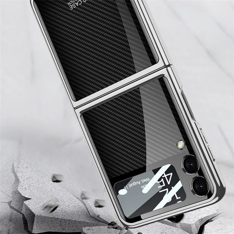 GKK Para Samsung Galaxy Z Flip4 5G Patrón Impresión Case de Espalda Electrochada Vidrio Templado a Prueba de Otoño+pc PC Plote Cubierta Con Pieza de Para Vidla Pequeña - Verde / Patrón Tejido