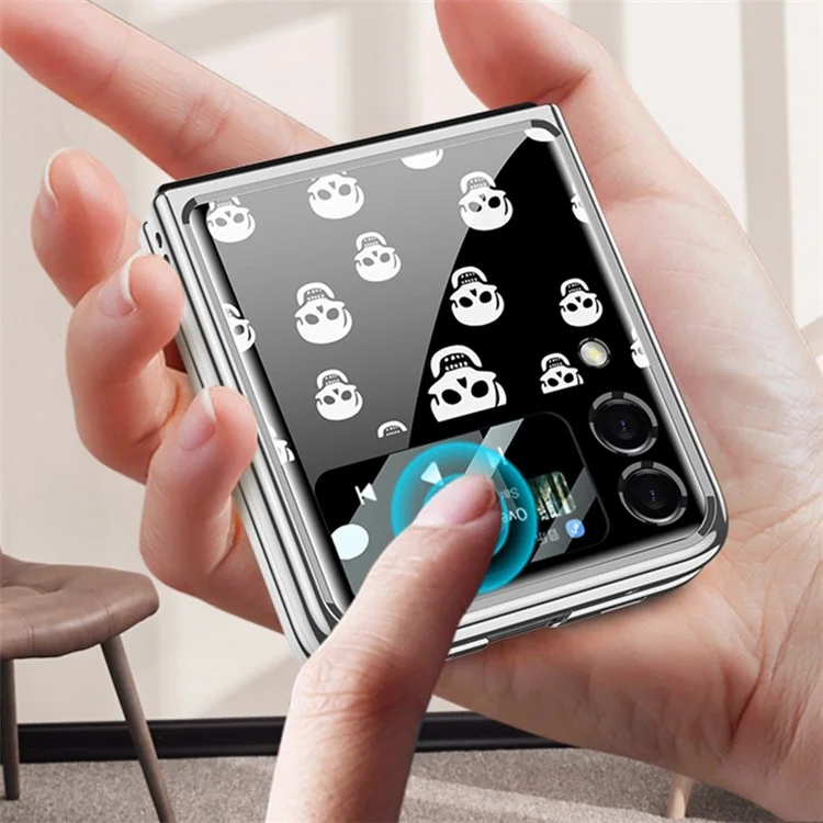 GKK For Samsung Galaxy Z Flip4 5G Pattern Printing Folding Phone Case Tempered Glass + PC Electroplating Anti-drop Cover with Small Screen Tempered Glass Film - Lion