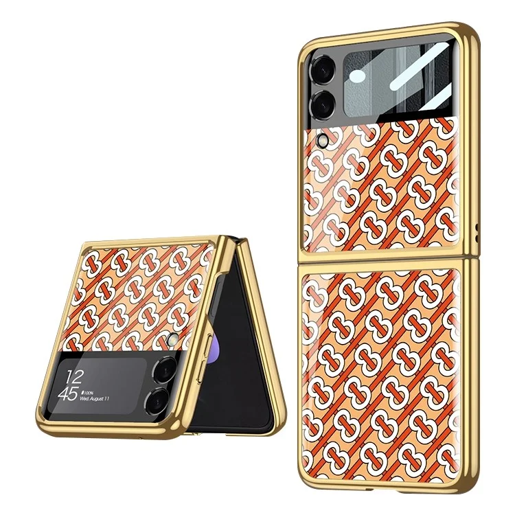 GKK Per Samsung Galaxy Z Flip4 5G Stamping Stamping Custodia Pieghevole Telefono in Vetro Temperato + PC Elettroplasta di Copertura Anti-drop Con Pellicola in Vetro Temperato a Schermo Piccolo - A005