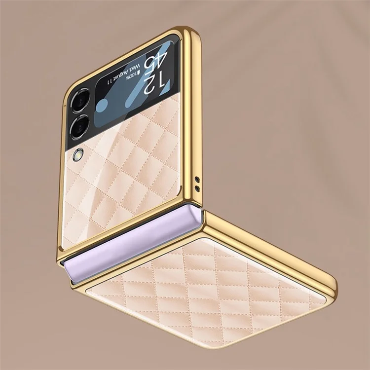 GKK Per Samsung Galaxy Z Flip4 5G Stamping Stamping Custodia Pieghevole Telefono in Vetro Temperato + PC Elettroplasta di Copertura Anti-drop Con Pellicola in Vetro Temperato a Schermo Piccolo - A005