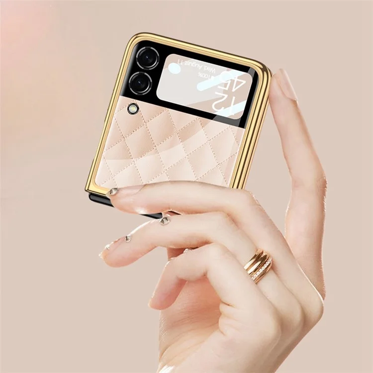 GKK Per Samsung Galaxy Z Flip4 5G Stamping Stamping Custodia Pieghevole Telefono in Vetro Temperato + PC Elettroplasta di Copertura Anti-drop Con Pellicola in Vetro Temperato a Schermo Piccolo - A005