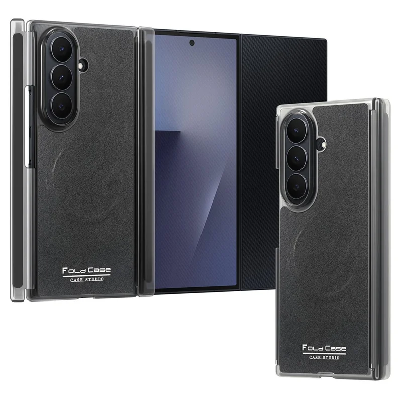 For Samsung Galaxy Z TriFold 5G Magnetic Case Dual Mid-Axis Shockproof PU Leather PC TPU Phone Cover - Black