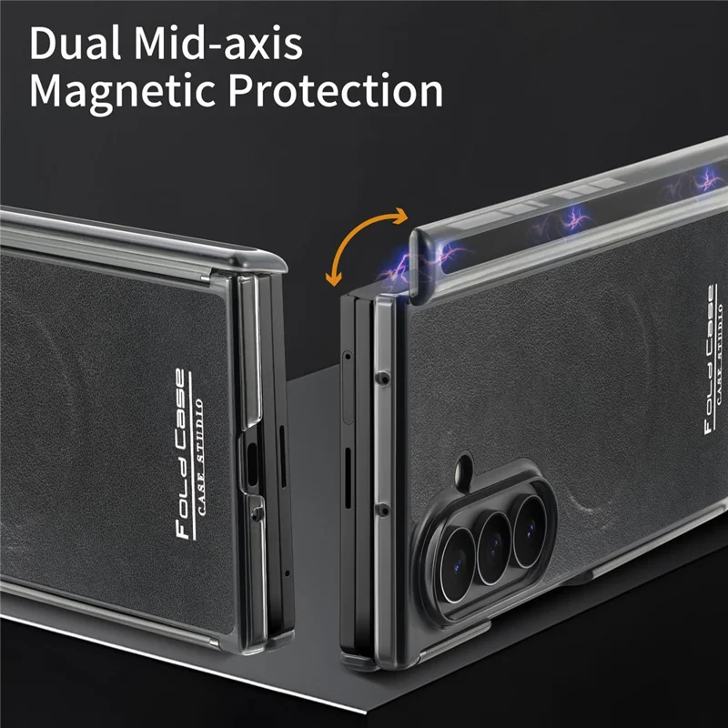 For Samsung Galaxy Z TriFold 5G Magnetic Case Dual Mid-Axis Shockproof PU Leather PC TPU Phone Cover - Black