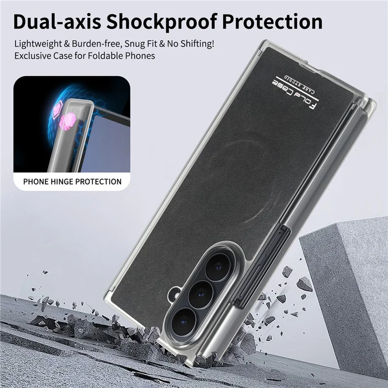 For Samsung Galaxy Z TriFold 5G Magnetic Case Dual Mid-Axis Shockproof PU Leather PC TPU Phone Cover - Black