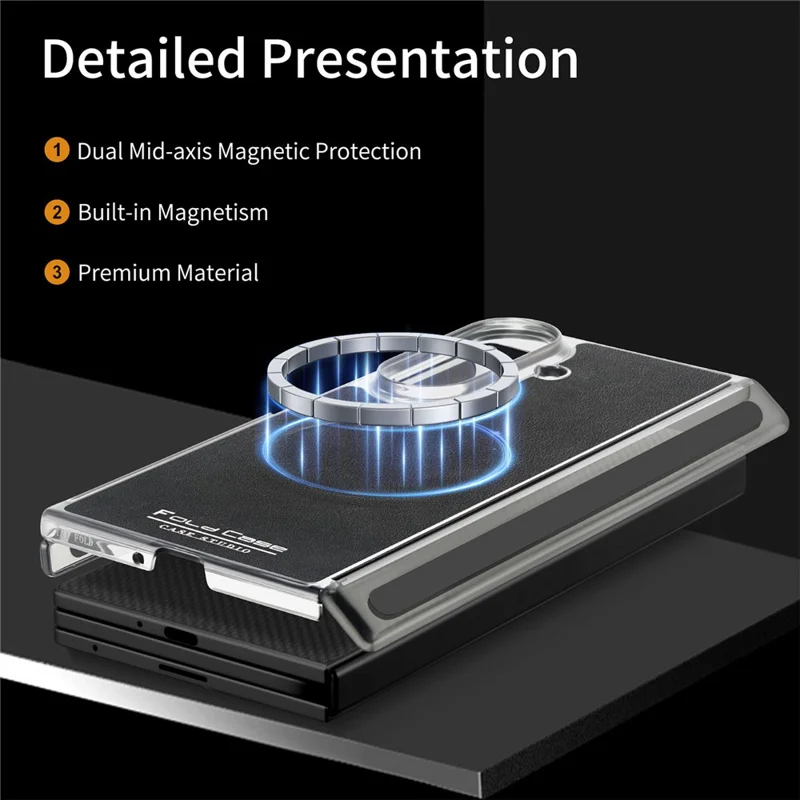 For Samsung Galaxy Z TriFold 5G Magnetic Case Dual Mid-Axis Shockproof PU Leather PC TPU Phone Cover - Black