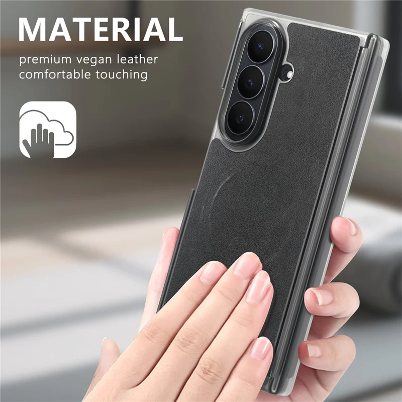 For Samsung Galaxy Z TriFold 5G Magnetic Case Dual Mid-Axis Shockproof PU Leather PC TPU Phone Cover - Black