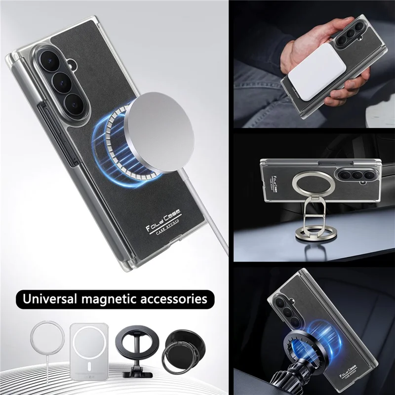 For Samsung Galaxy Z TriFold 5G Magnetic Case Dual Mid-Axis Shockproof PU Leather PC TPU Phone Cover - Black