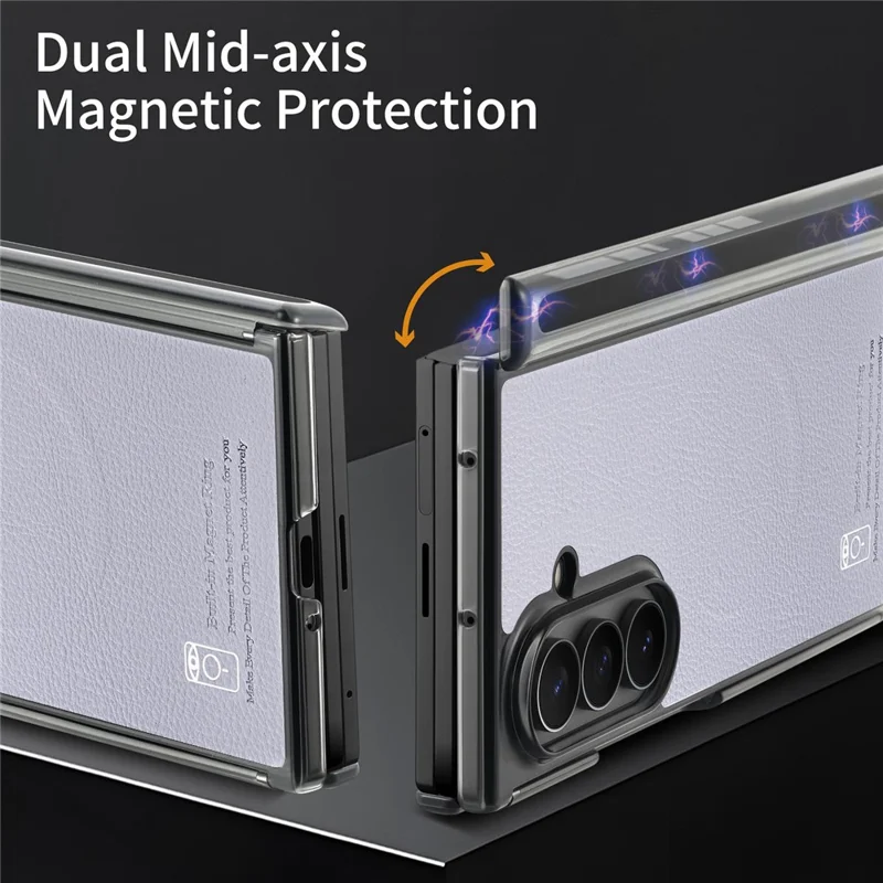 For Samsung Galaxy Z TriFold 5G Magnetic Case PU Leather TPU PC Clear Frame Phone Cover Dual Mid-Axis Design - Light Purple