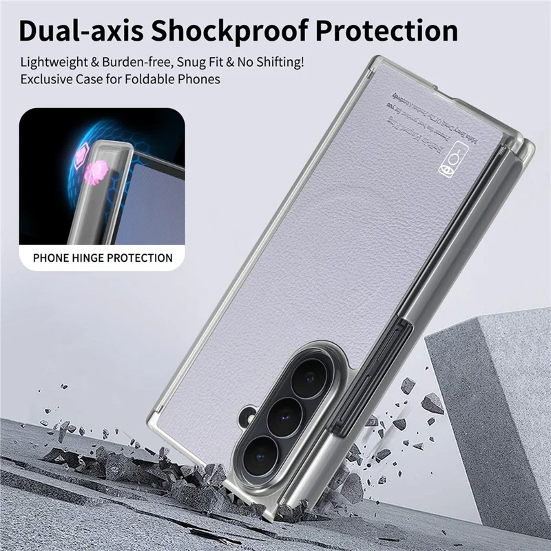 For Samsung Galaxy Z TriFold 5G Magnetic Case PU Leather TPU PC Clear Frame Phone Cover Dual Mid-Axis Design - Light Purple