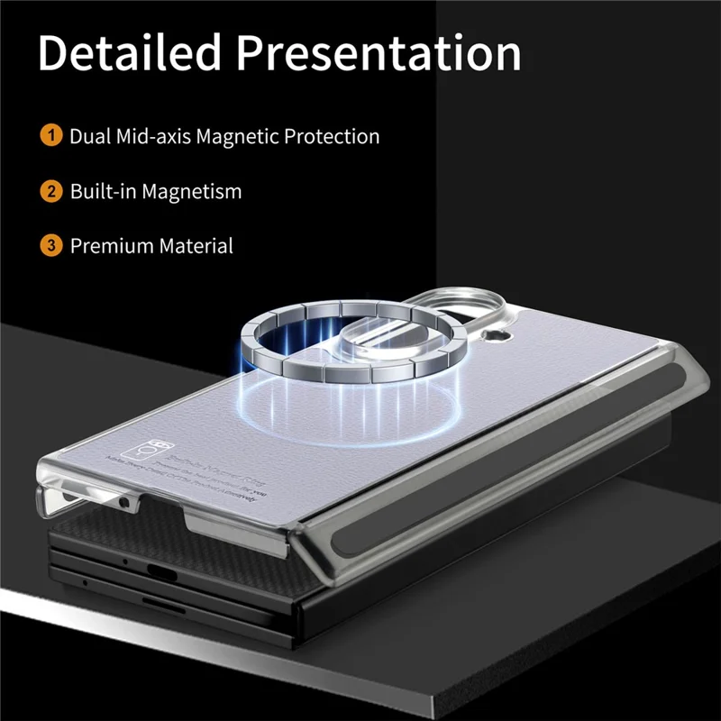 For Samsung Galaxy Z TriFold 5G Magnetic Case PU Leather TPU PC Clear Frame Phone Cover Dual Mid-Axis Design - Light Purple