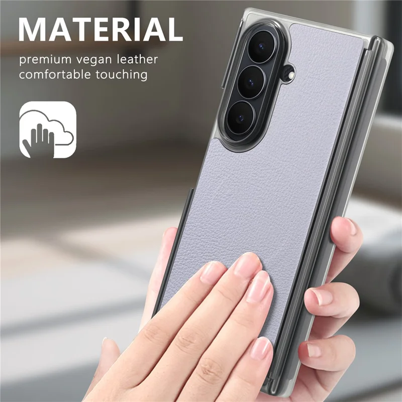 For Samsung Galaxy Z TriFold 5G Magnetic Case PU Leather TPU PC Clear Frame Phone Cover Dual Mid-Axis Design - Light Purple