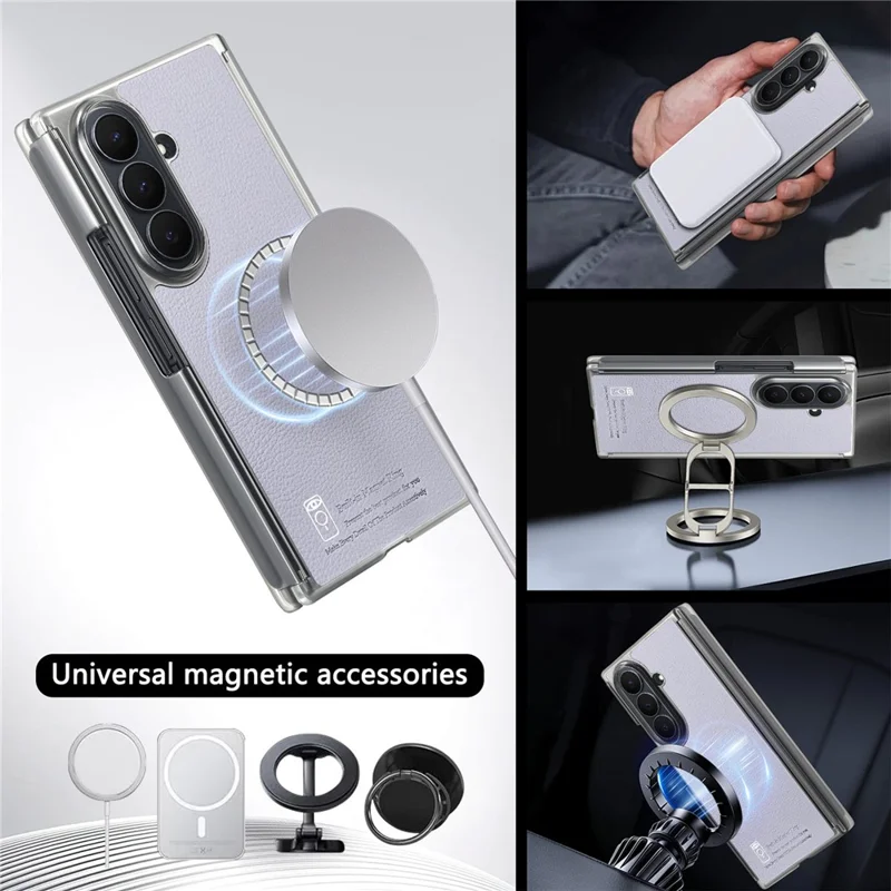 For Samsung Galaxy Z TriFold 5G Magnetic Case PU Leather TPU PC Clear Frame Phone Cover Dual Mid-Axis Design - Light Purple