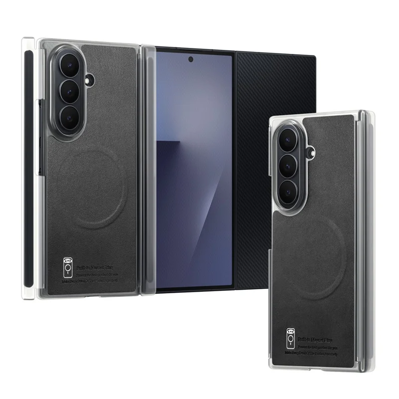 For Samsung Galaxy Z TriFold 5G Magnetic Phone Case Dual-axis Shockproof PU Leather PC TPU Protection Cover - Black