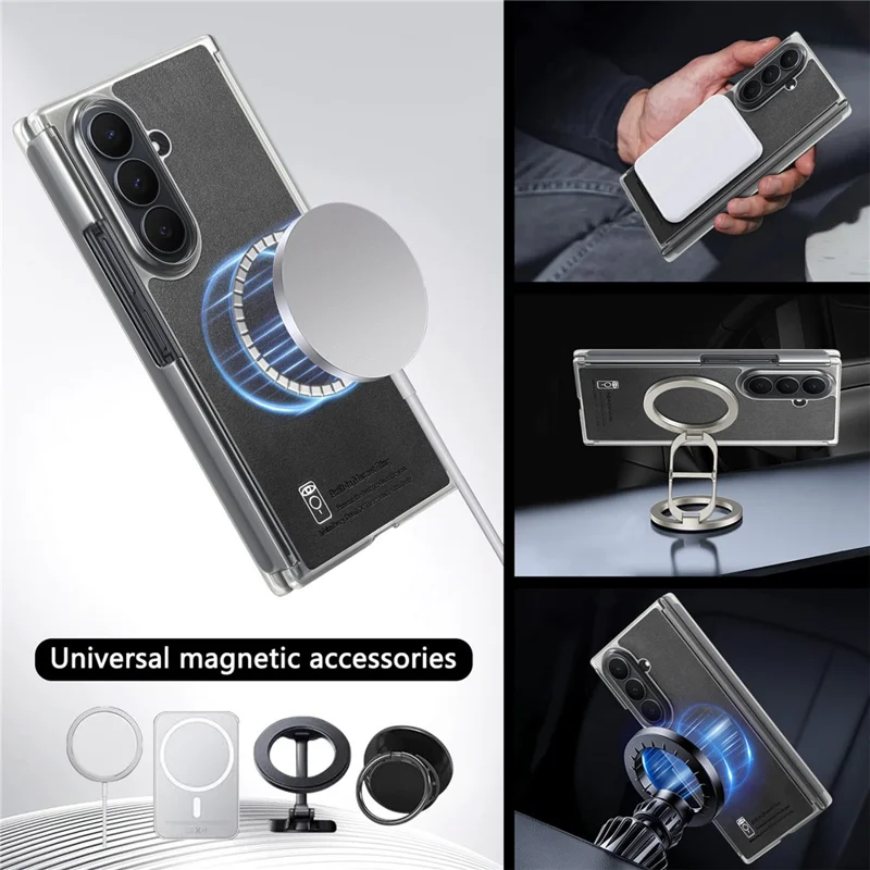 For Samsung Galaxy Z TriFold 5G Magnetic Phone Case Dual-axis Shockproof PU Leather PC TPU Protection Cover - Black