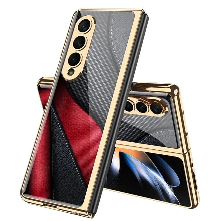 GKK Pour Samsung Galaxy Z Fold4 Modèle 5G Modèle Imprimé Case de Téléphone Pliant Verre Tempéré + PC Hard PC Electroplated Anti-sratch Cover - Rouge / Contraste Noir