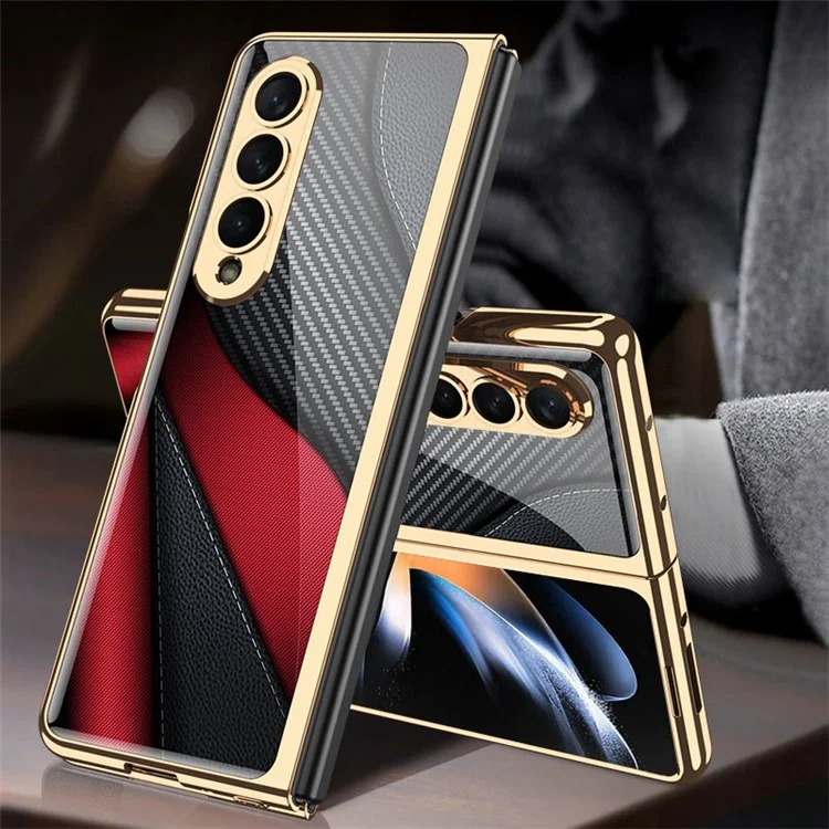 GKK Pour Samsung Galaxy Z Fold4 Modèle 5G Modèle Imprimé Case de Téléphone Pliant Verre Tempéré + PC Hard PC Electroplated Anti-sratch Cover - Rouge / Contraste Noir