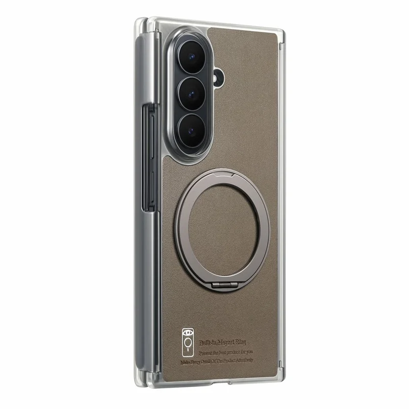 For Samsung Galaxy Z TriFold 5G Magnetic Phone Case with 360 Degree Rotating Ring Holder Dual-Axis Shockproof Protection - Dark Brown